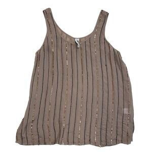 Michael Stars 100% Silk Beaded Tank Top L | Sheer Bronze Nude, Sequins, NWOT